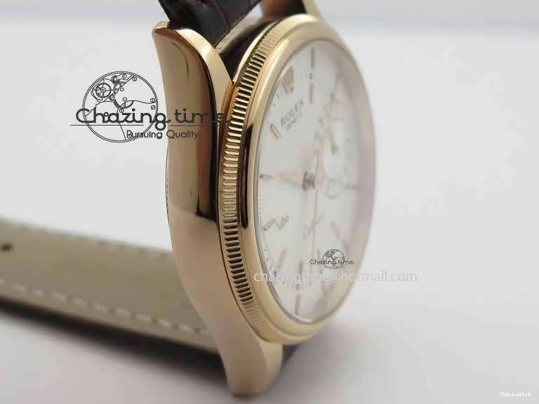 Brown On VF Date Best Cellini Dial A3165 White Strap RG Stick Markers Leather Edition 0104